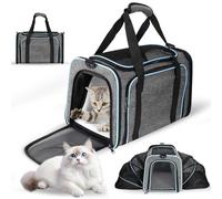 OUZHOU Cat Carrier Expandable, Large Pet Carrier Bag, Foldable Cat Carrier Bag with 3D Breathable Mesh and Removable Plush Pad, Soft-Sided Cat Bag with Adjustable Shoulder Strap for Cats Dogs
