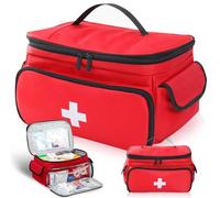 OUZHOU First Aid Bag Empty, First Aid Kit Storage Bag, Emergency Bag, Doctor Bag with Handle, Home Care Medicine Bag, Home Medicine Box, First Aid Kit for Home, Office, Outdoor, Red