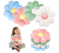 OUZHOU Flower Pillow Floor Cushion 4 Pack, Daisy Shaped Plush Pillows, Soft Decorative Throw Cushions for Bedroom Sofa Chair Bed Window Seat, Cute Floral Seat Pads Room Decor Gift for Kids Girls