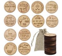 OUZHOU Golf Ball Markers, 12 Pieces Wooden Engraved Golf Markers for the Putting Green Wood Golf Tags Novelty Golf Gift for a Bad Putter Joke Golf Accessories for Men on Father's Day Christmas