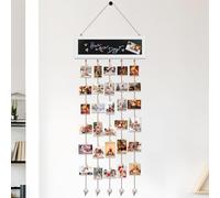 OUZHOU Hanging Photo Board Display with 30 Wooden Clips and 4 Magnetic Stickers, Multi Photo Frames for Wall DIY Picture Frames, Collage Photo Frames Photo Pegs and String for Home Decoration