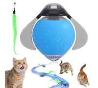 OUZHOU Interactive Cat Toy Ball, Motion Activated Automatic Cat Toy with Feather Tail, Speedy Tail USB Rechargeable Rolling Ball for Indoor Cats, 3 Play Modes Kitten Toy for Exercise Anxiety Relief