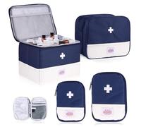 OUZHOU Pack of 4 Medicine Bag, First Aid Bag, Empty, Small & Large, Portable Tea Pharmacy Bag, Medication Storage, Oxford Fabric, Medicine Bag, Travel for Home Office Travel