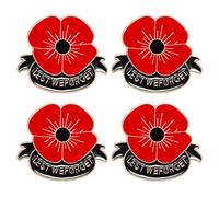 OUZHOU Poppy Brooch, 4pcs Lest We Forget Poppy Brooches, Poppy Pin Badge Remembrance Sunday Red Flower Rhinestone Badges Banquet Enamel Poppy Lapel for Women and Men, Special Memorabilia Gift