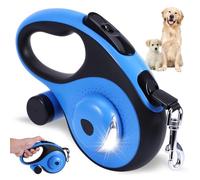 OUZHOU Retractable Dog Lead 8m/26ft, Heavy Duty Extendable Dog Leash for Medium Large Dogs Up to 50kg, Flexi Lead with 360° Tangle-Free, Anti-Slip Handle with Quick Brake & Poop Bag Dispenser Blue