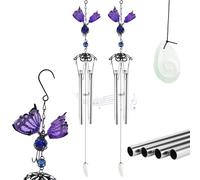 OUZHOU Wind Chimes, 2 Pcs Butterfly Wind Chime with 4 Hollow Aluminum Tubes and Hook, Wind Chimes for Garden Backyard Balcony Patio Decor, Gift for Women Girls