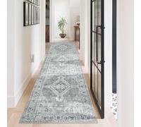 OUZUIU Boho Distressed Hallway Runner, Soft Faux Wool Vintage Pattern, Anti - Slip Short Pile Rug for Entryway/Laundry/Bedroom, Grey 80x150cm carpet