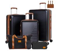 OUZZO Luggage Set with Spinner Wheels, Expandable Carry On Luggage, TSA Lock, PC Hardshell Suitcase Set 20/24/28 Inch for Travel, Business, black, 3 Piece Set-20"/24"/28", Hardshell Suitcase Set on