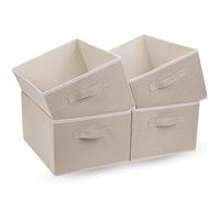 OVAKIA Storage Box Large Capacity 4 Pack, Foldable Fabric Drawer Organisers with Handles, Collapsible Clothes Wardrobe Storage Organiser for Shelves, Clothes, Shirts, Pants, Toys, Beige