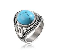 Oval 10x12mm Turquoise/Rose Quartz/Black onyx/Carnelian Stone Ring for Women Size 7 to 11, Metal, Created Turquoise