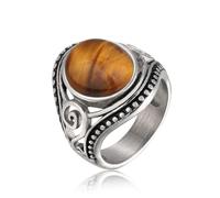 Oval 10x12mm Turquoise/Rose Quartz/Black onyx/Carnelian Stone Ring for Women Size 7 to 11, Metal, Tiger Eye