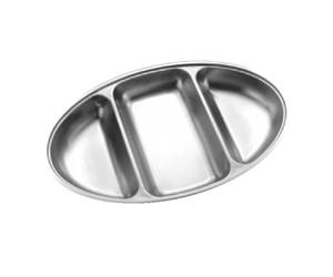 Oval 14" Divided Vegetable Dish Stainless Steel Serving Buffet Functions 3 Side