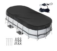 Oval Above Ground Pool Cover Weather Resistant Heavy Duty Waterproof Tarp with Fast Tightening Device for Winter Debris Protection Garden Swimming Pools