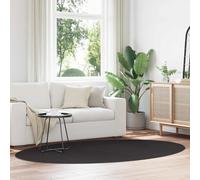 Oval Area Rug Black 160x230 cm 100% Polyester Medium Pile Non-Slip Foldable Easy
