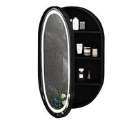 Oval Bathroom Mirror Cabinet - Wall Mounted Wooden Medicine Storage with Demisting and Light Functionality