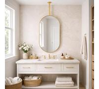 Oval Bathroom Mirror with Adjustable Hanging Rod HD Glass Ceiling Mounted 24"x28" Mirror for Modern Powder Room Decor Stylish and Functional Design.