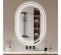 Oval Bathroom Mirror with LED Light: 50×70cm Illuminated Wall Mounted Smart Mirror with Anti-Fog, Touch Sensor, 3 Colors Dimmable, Memory Function, IP44 LED-Bathroom-Mirror Horizontal/Vertical
