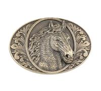 Oval Belt Buckle Horse Head for Men Antique Belt Buckle Horse Head Western Classic Animal Medieval Jewellery, bronze, L