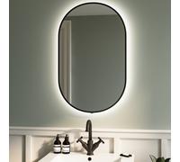 Oval Black Backlit Bathroom Mirror with Battery Operated Lights 500 x 800mm - Venus
