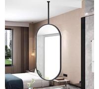 Oval Black Ceiling Mounted Mirror Clear and Practical，Suspended Bathroom Vanity Mirror with Metal Frame，Hanging Rod Mirror Living Room for Home Modern Decorative (Size : 50cmx60cm)