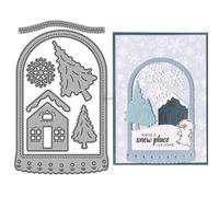 Oval Border Snow House Trees Metal Cutting Dies for Card Making