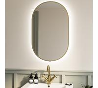 Oval Brass Backlit Bathroom Mirror with Battery Operated Lights 500 x 800mm - Venus