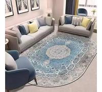 Oval Carpet Distressed floral pattern in blue and green, 200 x 280cm