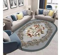 Oval Carpet Floral, Blue, 100 x 100cm