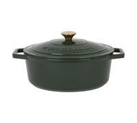 Argon Tableware 4.68L Oval Cast Iron Casserole Dish with Self-Basting Lid - Green - 1x Induction Hob Cooking Dutch Oven Bread Baking Serving Roasting Stew Stock Pot Cookware Pan