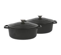 Oval Cast Iron Casserole Dishes with Self-Basting Lid - 4.68L - Pack of 2 Argon Tableware Black One Size