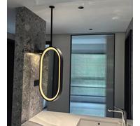Oval Ceiling Hanging Mirror for Bathroom with Led lights, Floating Wall Mounted Vanity Mirrors with Black Metal Frame and Boom Decorative Wall Mirror(50cmx60cm)