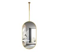Oval Ceiling Hanging Mirror, Wall Mounted Mirror with Metal Frame and Boom - The Length of the Suspension Rod Can Be Customized, Home or Hotel Bathroom Vanity Makeup Mirror,Gold-50cmx70cm