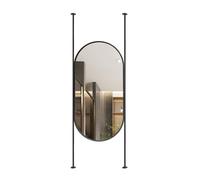 Oval Ceiling-Suspended Floating Bathroom Mirror With Dual Hanging Rods - Suitable For Bathrooms, Washrooms, And Shaving(Black,40x80cm)