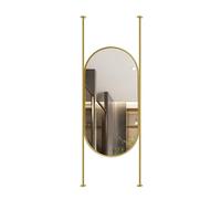 Oval Ceiling-Suspended Floating Bathroom Mirror With Dual Hanging Rods - Suitable For Bathrooms, Washrooms, And Shaving(Gold,50x80cm)