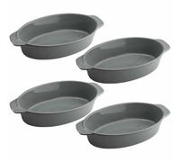Oval Ceramic Baking Dish Set Of 4 with Handles Oven To Table Ideal for Lasagne/Pie/Casserole/Tapas (5x 12x 22cm/8.5inch) Gray