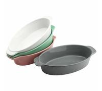 Oval Ceramic Baking Dish Set Of 4 with Handles Oven To Table Ideal for Lasagne/Pie/Casserole/Tapas (5x 12x 22cm/8.5inch) WhiteGrayGreePink