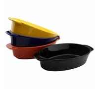 Oval Ceramic Baking Dish Set Of 4 with Handles Oven To Table Ideal for Lasagne/Pie/Casserole/Tapas (5x 12x 22cm/8.5inch) BlueBlackBrownYellow