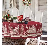 Oval Christmas Tablecloth 60 x 84 In,Christmas Tree Elk Santa Snowflake Red Christmas Tablecloth,Polyester Waterproof Wrinkle Resistant Durable Table cloth for Holiday,Kitchen,Winter and Home Decor