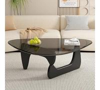 Oval Clear Glass Coffee Table Natural Wood Base, Triangle Coffee Table, Tempered Glass Cocktail Tea Center Table,Solid Wood Base and Tempered Clear Glass Top, Light Walnut Wo,Black Legs+a,83x57x40cm