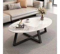 Oval Coffee Table for Living Room,Modern Centre Table with Sintered Stone Surface and Matte Black X Frame Steel Base,Elegant Sofa Table for Apartment,Bedroom,Home Office,Small Spaces C,120CM