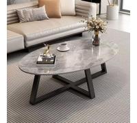 Oval Coffee Table for Living Room,Modern Centre Table with Sintered Stone Surface and Matte Black X Frame Steel Base,Elegant Sofa Table for Apartment,Bedroom,Home Office,Small Spaces A,100CM