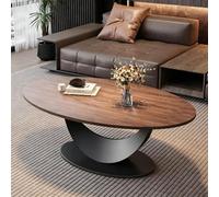 Oval Coffee Table,Modern Living Room Centre Table with Walnut Effect Wooden Top and C Shape Curved Carbon Steel Frame,Italian Luxury Furniture,Elegant Minimalist Design A,120cm