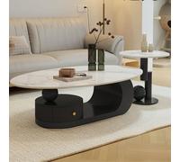 Oval Coffee Table Set of 2 with Storage, Mid Century Modern Marble Top Center Tables with Drawers for Living Room and Bedroom