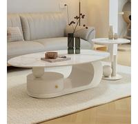 Oval Coffee Table Set of 2 with Storage, Mid Century Modern Marble Top Center Tables with Drawers for Living Room and Bedroom