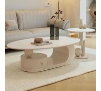Oval Coffee Table Set of 2 with Storage, Mid Century Modern Marble Top Center Tables with Drawers for Living Room and Bedroom