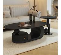 Oval Coffee Table Set of 2 with Storage, Mid Century Modern Marble Top Center Tables with Drawers for Living Room and Bedroom