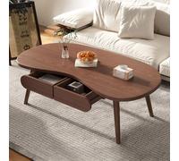 Oval Coffee Table with Drawers, Sturdy Brown Wood Center Table, Easy to Install, Perfect for Living Room, Bedroom, Office, 120x60x45cm (47x23.6x17.7in)