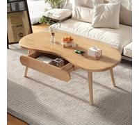 Oval Coffee Table with Drawers, Sturdy Wood Center Table for Living Room, Bedroom, Office - Easy Assembly, Beige Oak Finish, 80x60x45cm (31x24x18in)