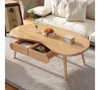 Oval Coffee Table with Drawers, Sturdy Wooden Center Table for Living Room, Bedroom & Office, Beige Oak Finish, Easy Assembly, 120x60x45cm (47x24x18in)