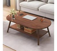 Oval Coffee Table with Open Shelving - 2 Layer Fashion Coffee Table for Living Room Storage and Organization